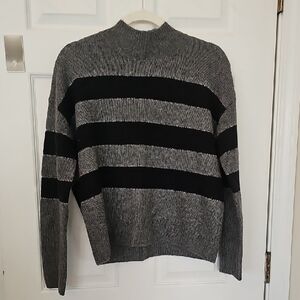 RAILS Gray and Navy Striped Sweater with silver Metallic Stripe